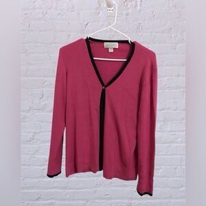 Chic Pink Cardigan with Black Trim